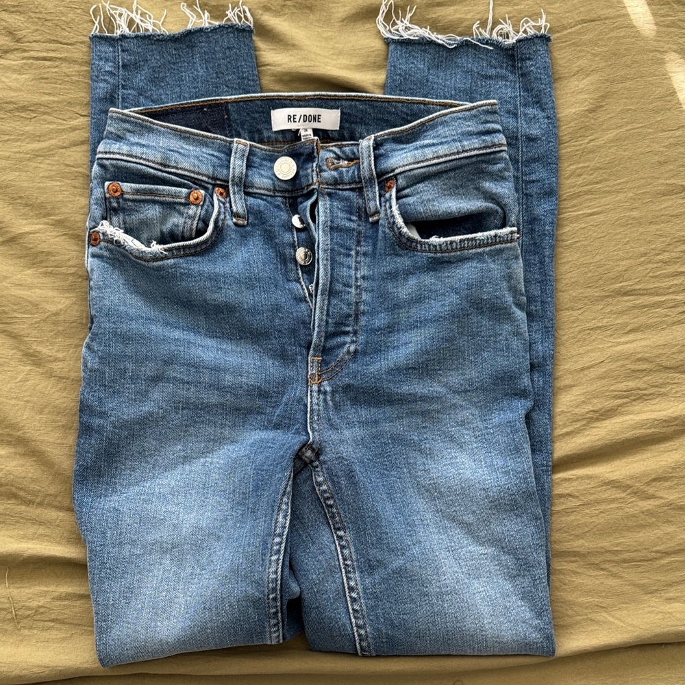Re/Done Distressed Blue Ankle Jeans